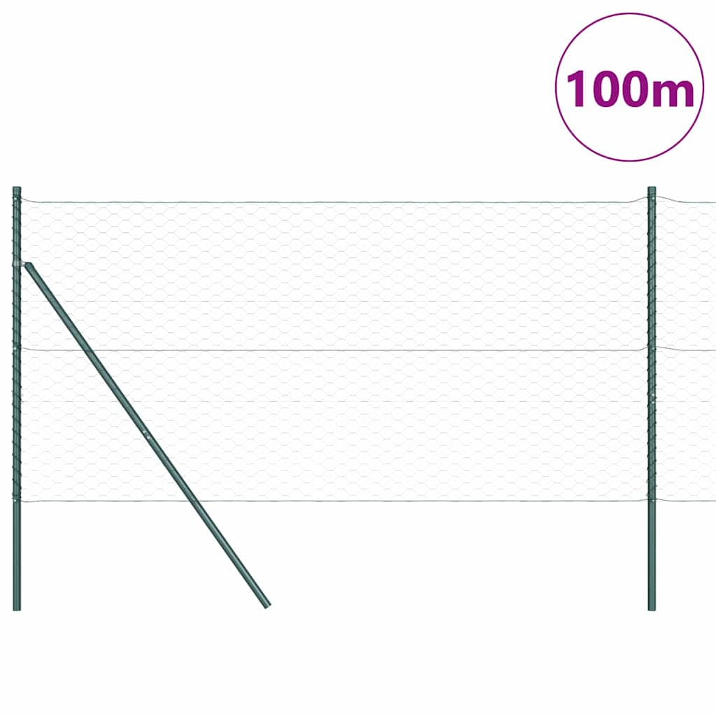 Sekskantet gjerde grunstift 100 x 1 m PVC-belagt stål Grønn