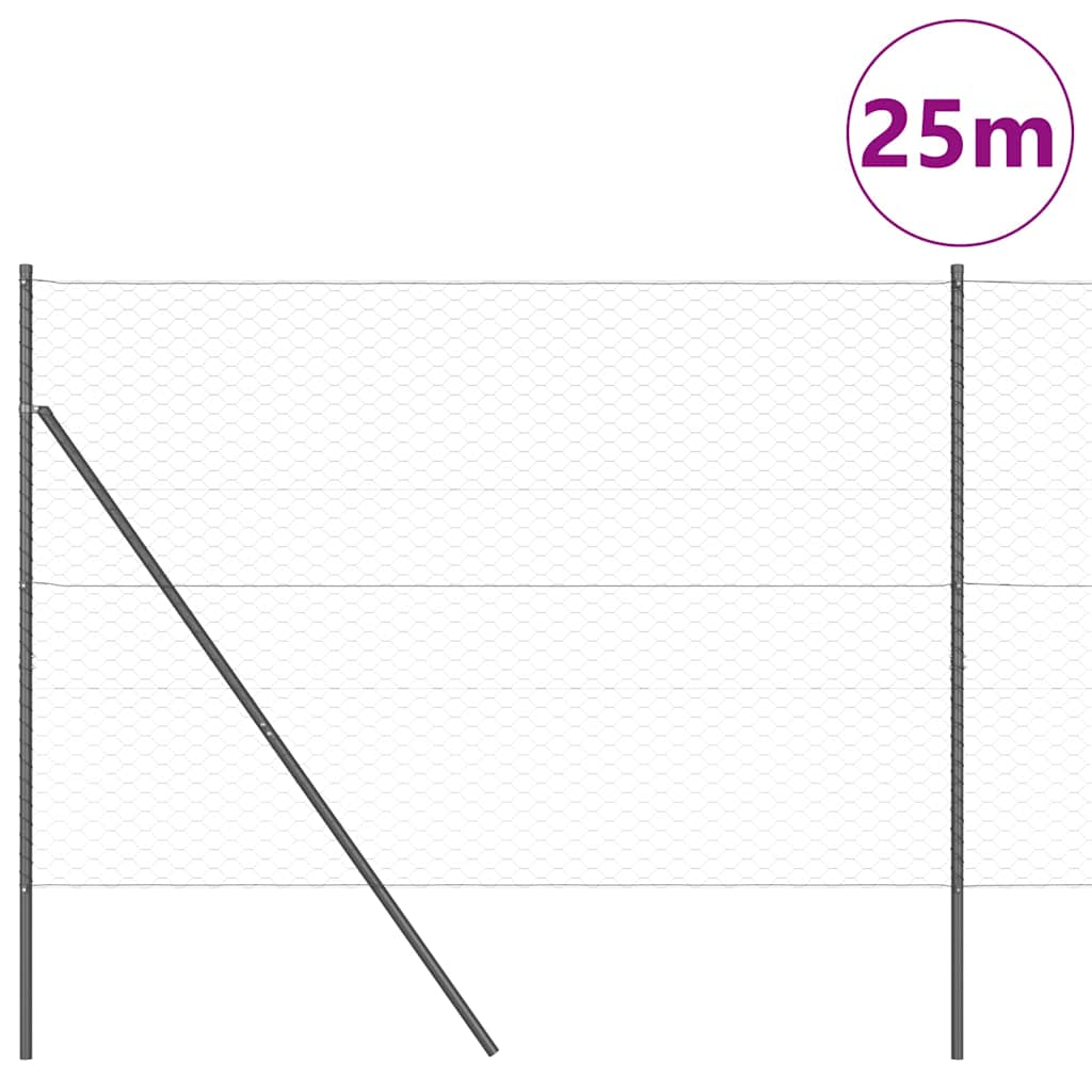 Gjerdepåle Grå 25 x 1,5 m (50 mm mesh) Stål vidaXL