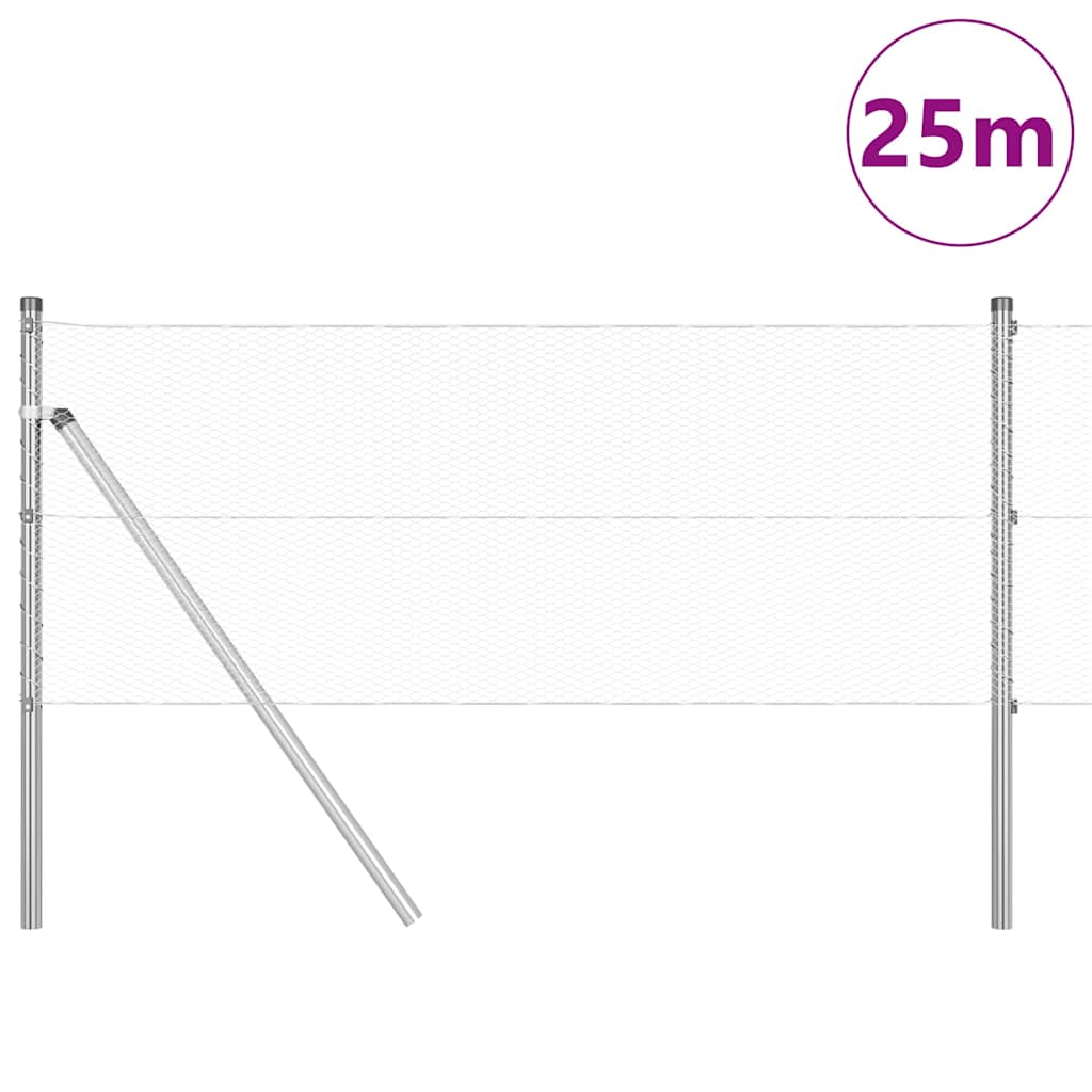 Gjerdepåle sølv 25 x 0,6 m (13 mm netting) Stål vidaXL