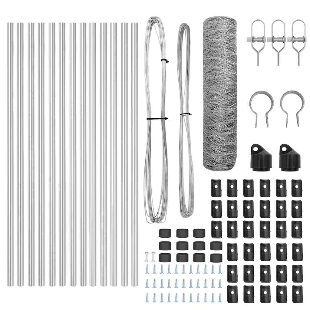 Gjerdepåle sølv 25 x 0,6 m (36 mm mesh) Stål vidaXL
