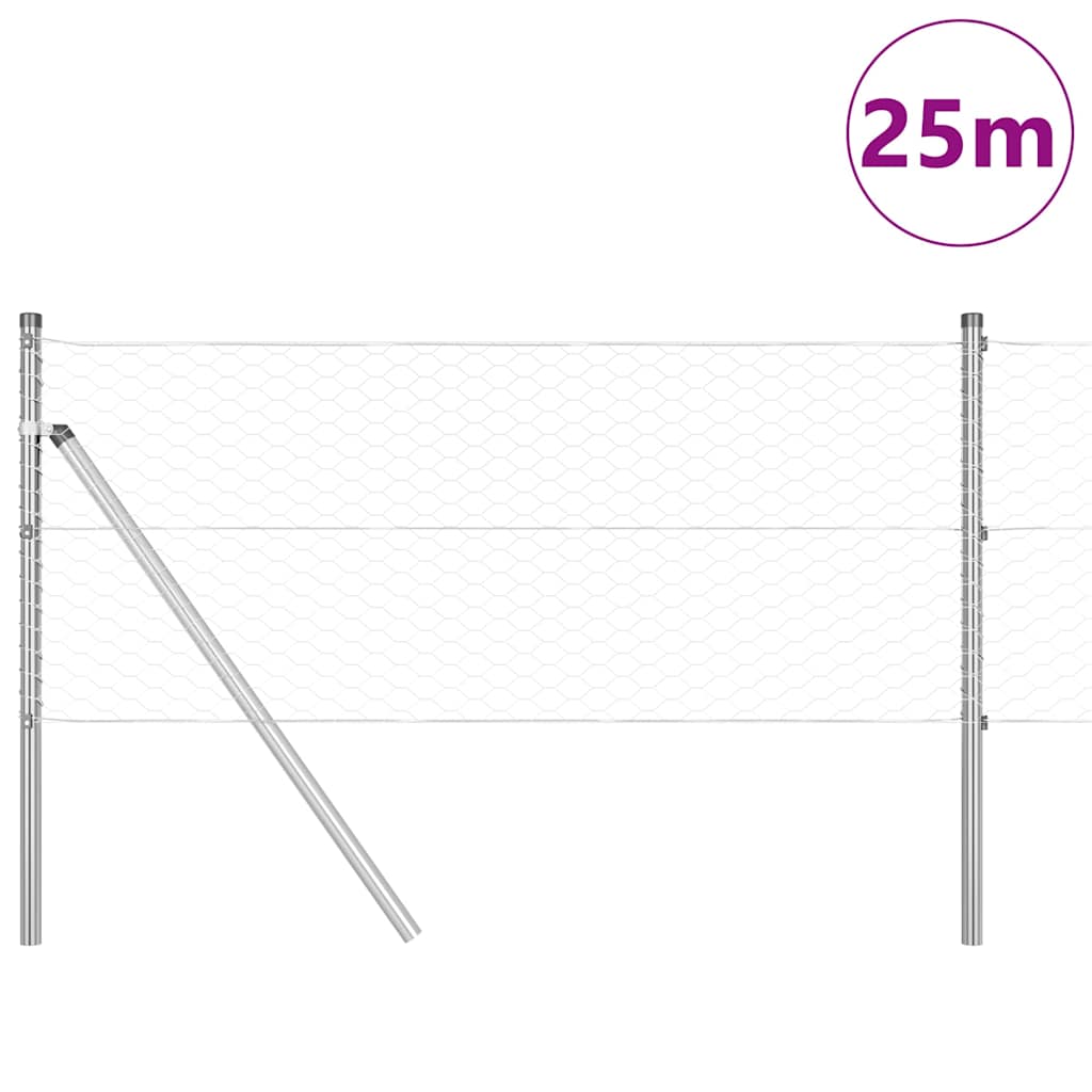 Gjerdepåle sølv 25 x 0,6 m (36 mm mesh) Stål vidaXL