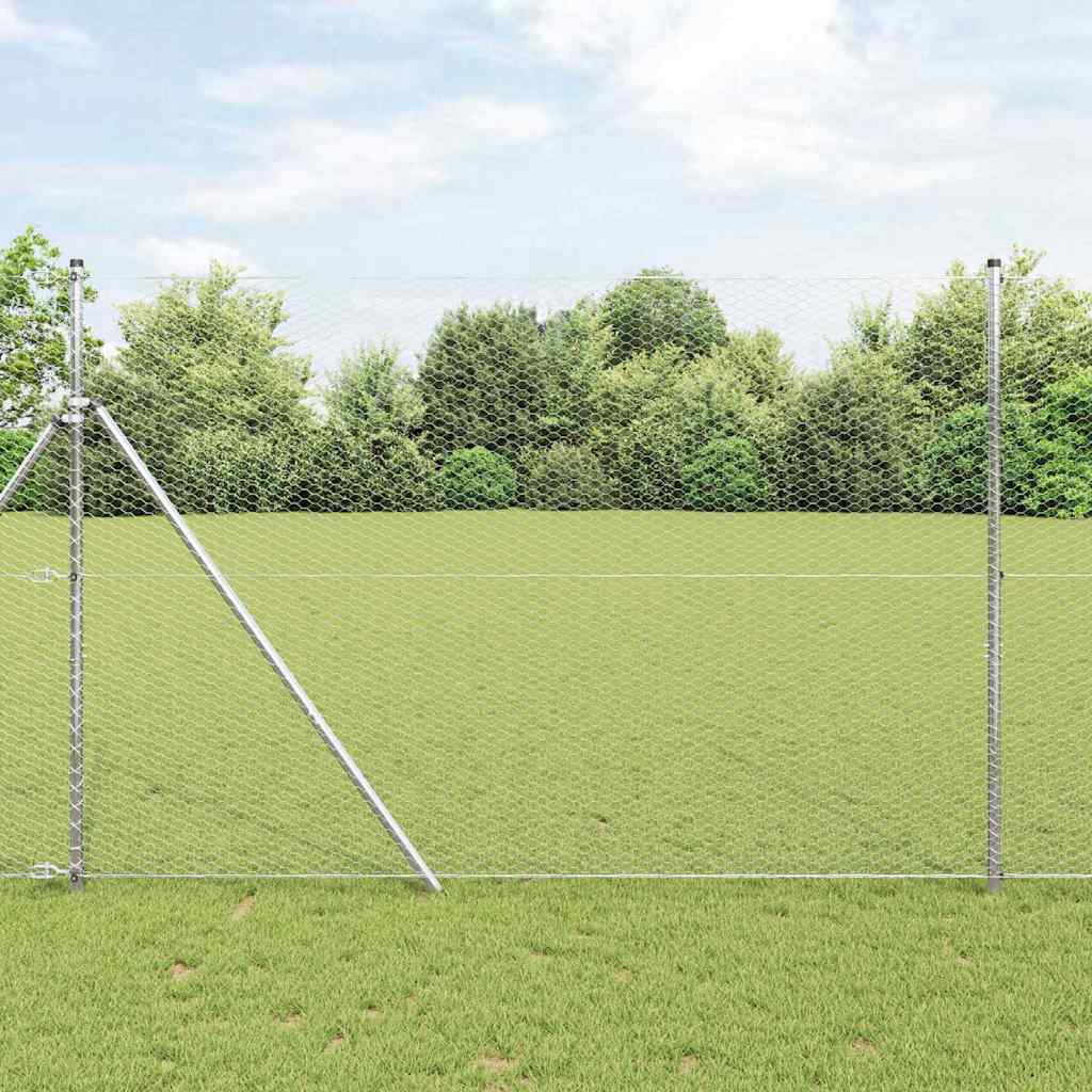 Gjerdepåle sølv 25 x 1,5 m (25 mm nett) Stål vidaXL