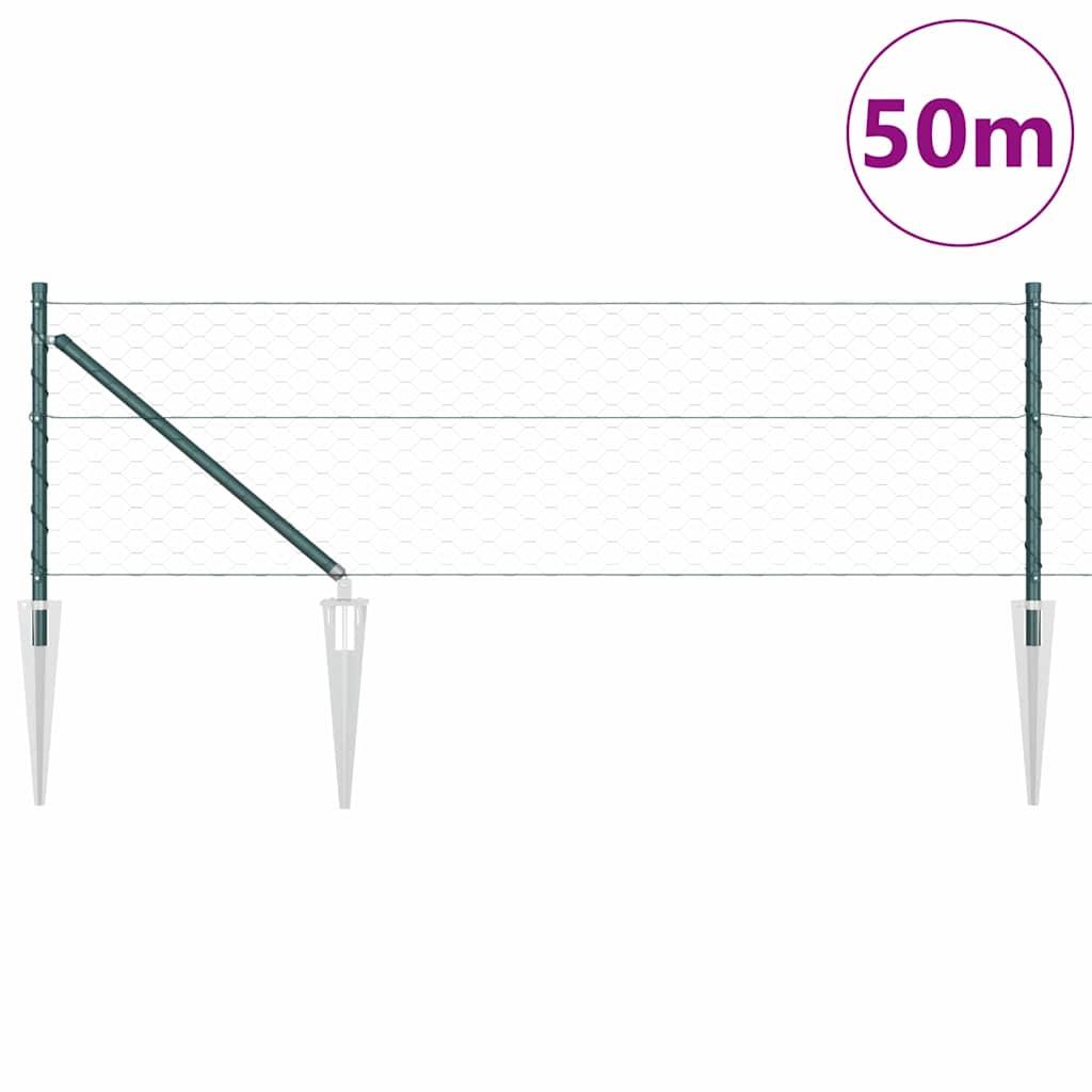 Sekskantet gjerde med post 50 x 0,8 m PVC-belagt stål Grønn
