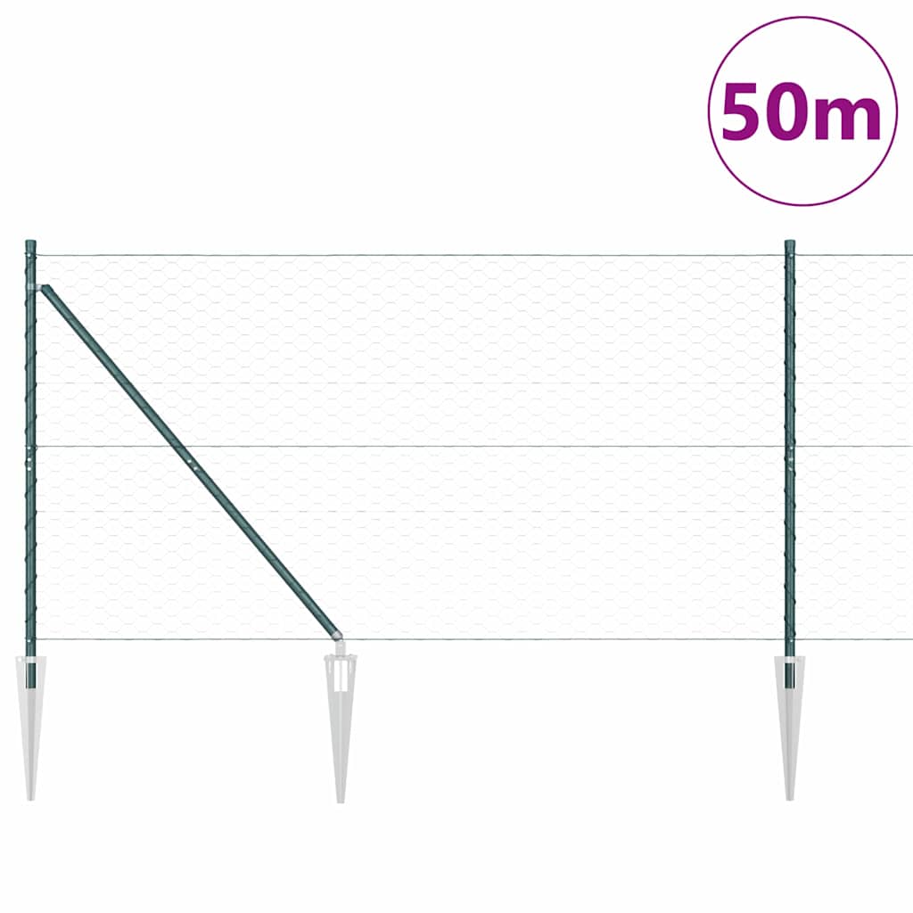 Sekskantet gjerde med post 50 x 1,2 m PVC-belagt stål Grønn