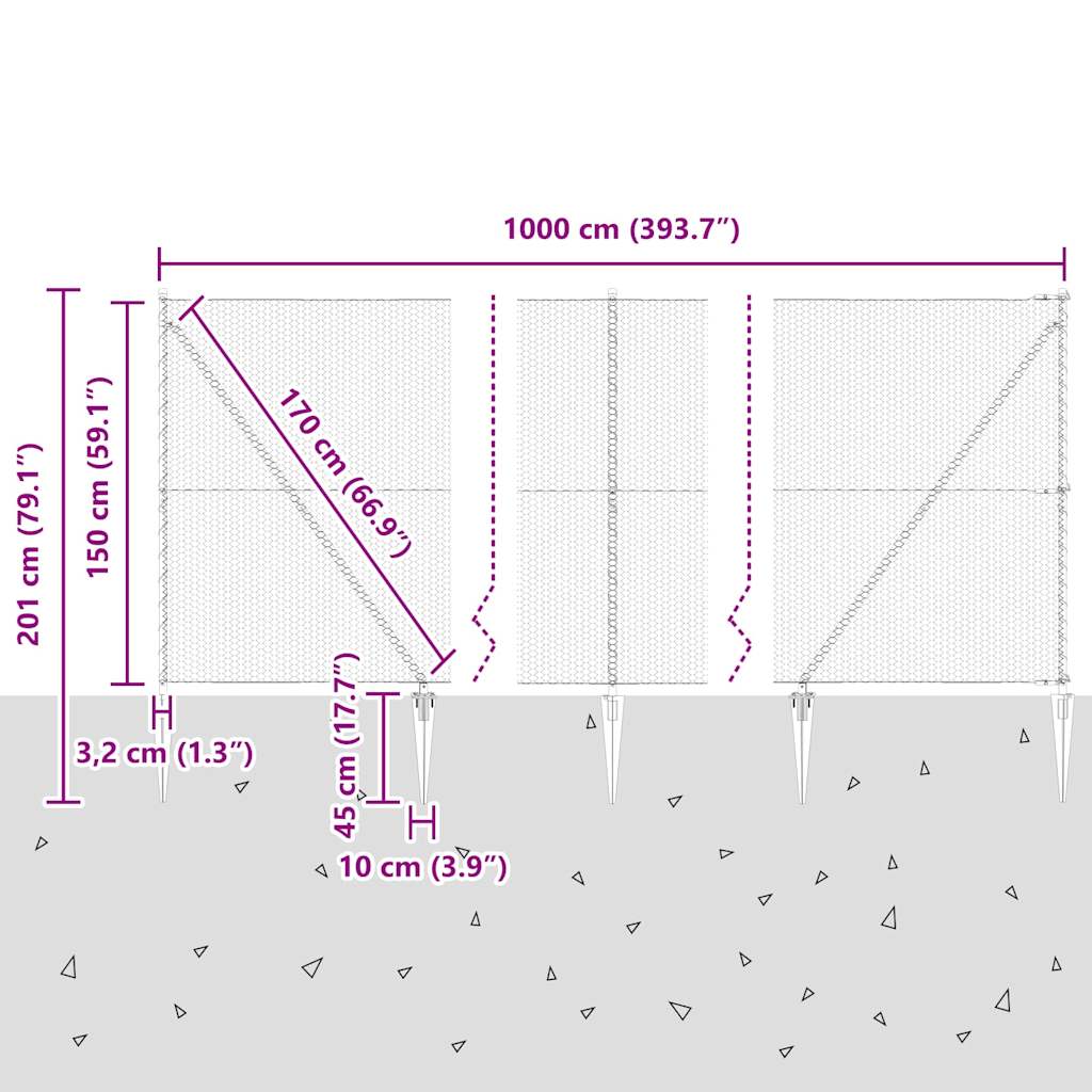 Sekskantet gjerde med post 10 x 1,5 m PVC-belagt stål Grå Mesh