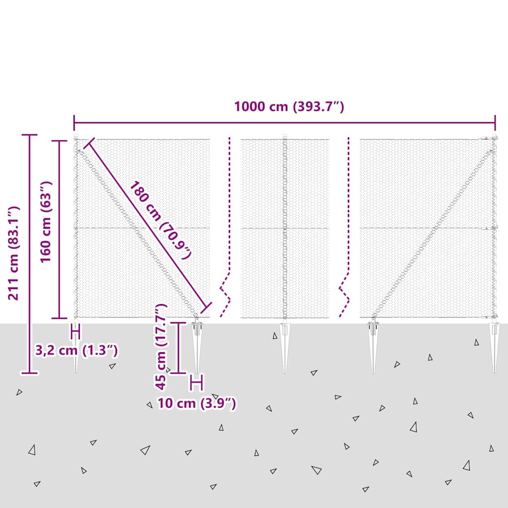 Svweiende trådgjerde med spisser 10 x 1,6 m (B x H)