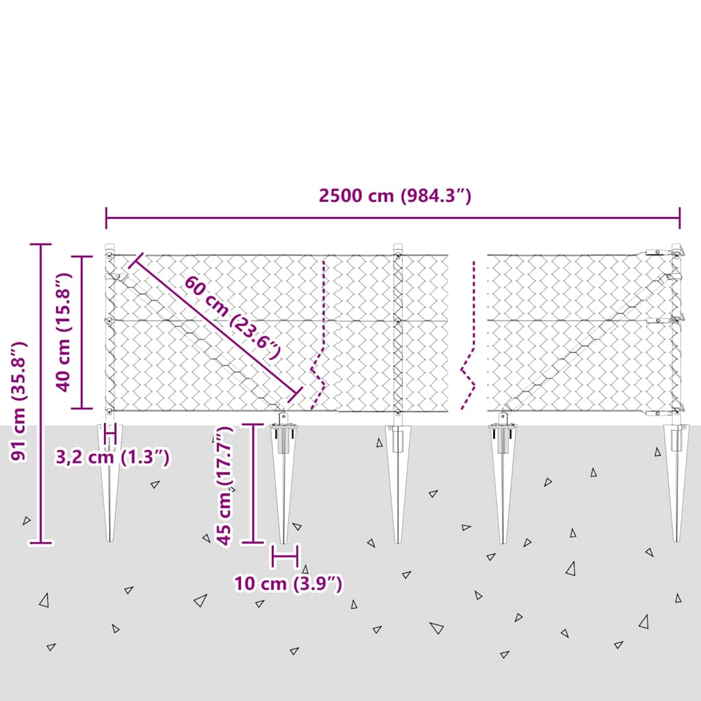 Sekskantet gjerde med post 25 x 0,4 m PVC-belagt stål Grå Mesh