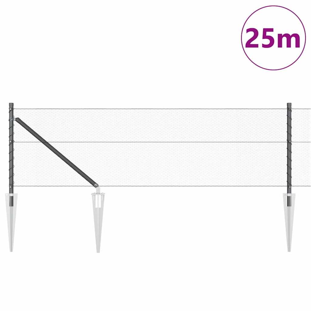 Sekskantet gjerde med post 25 x 0,6 m PVC-belagt stål Grå Mesh