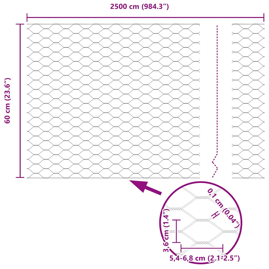 Svweiende trådgjerde med spisser 25 x 0,6 m (B x H)