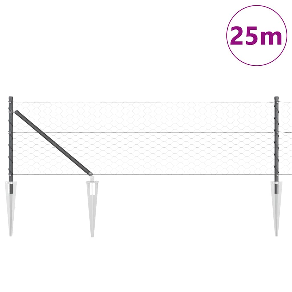 Sekskantet gjerde med post 25 x 0,6 m PVC-belagt stål Grå Mesh