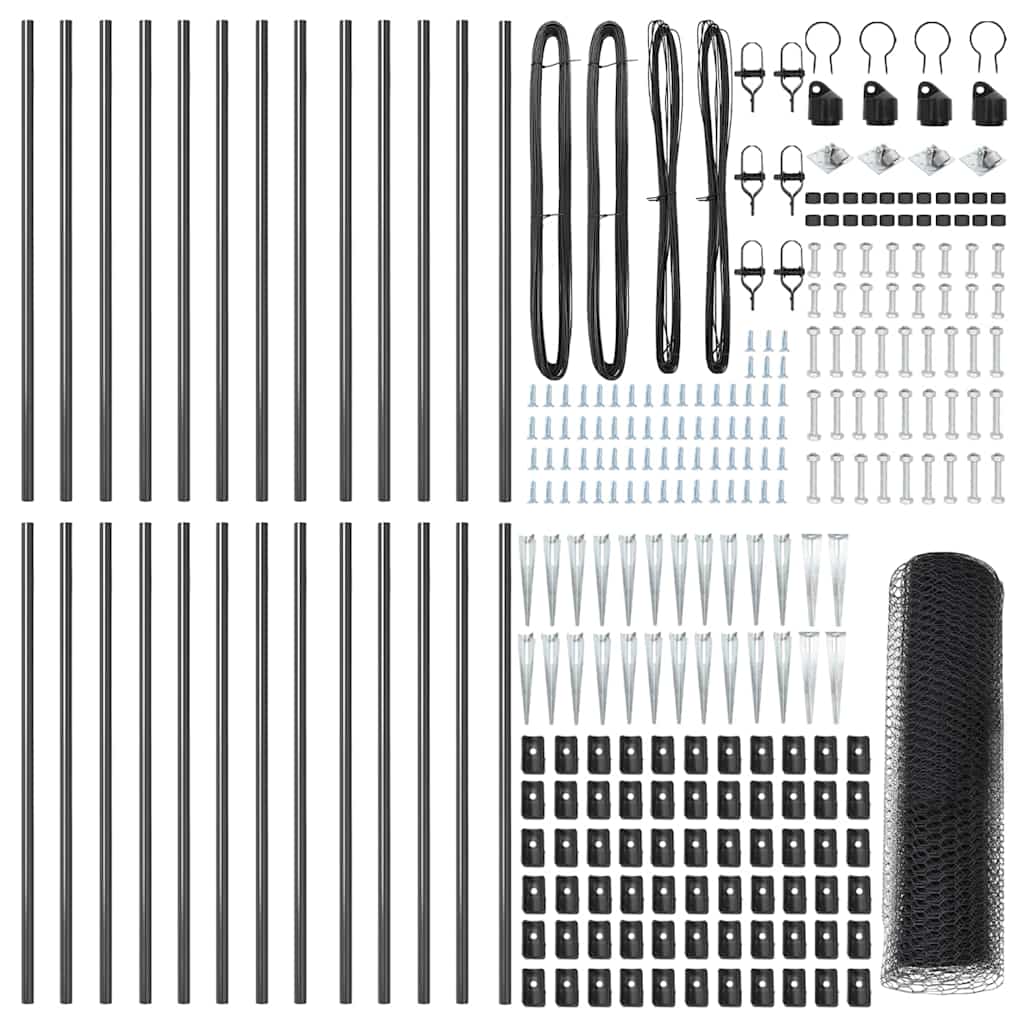 Sekskantet gjerde med post 50 x 0,6 m PVC-belagt stål Grå Mesh