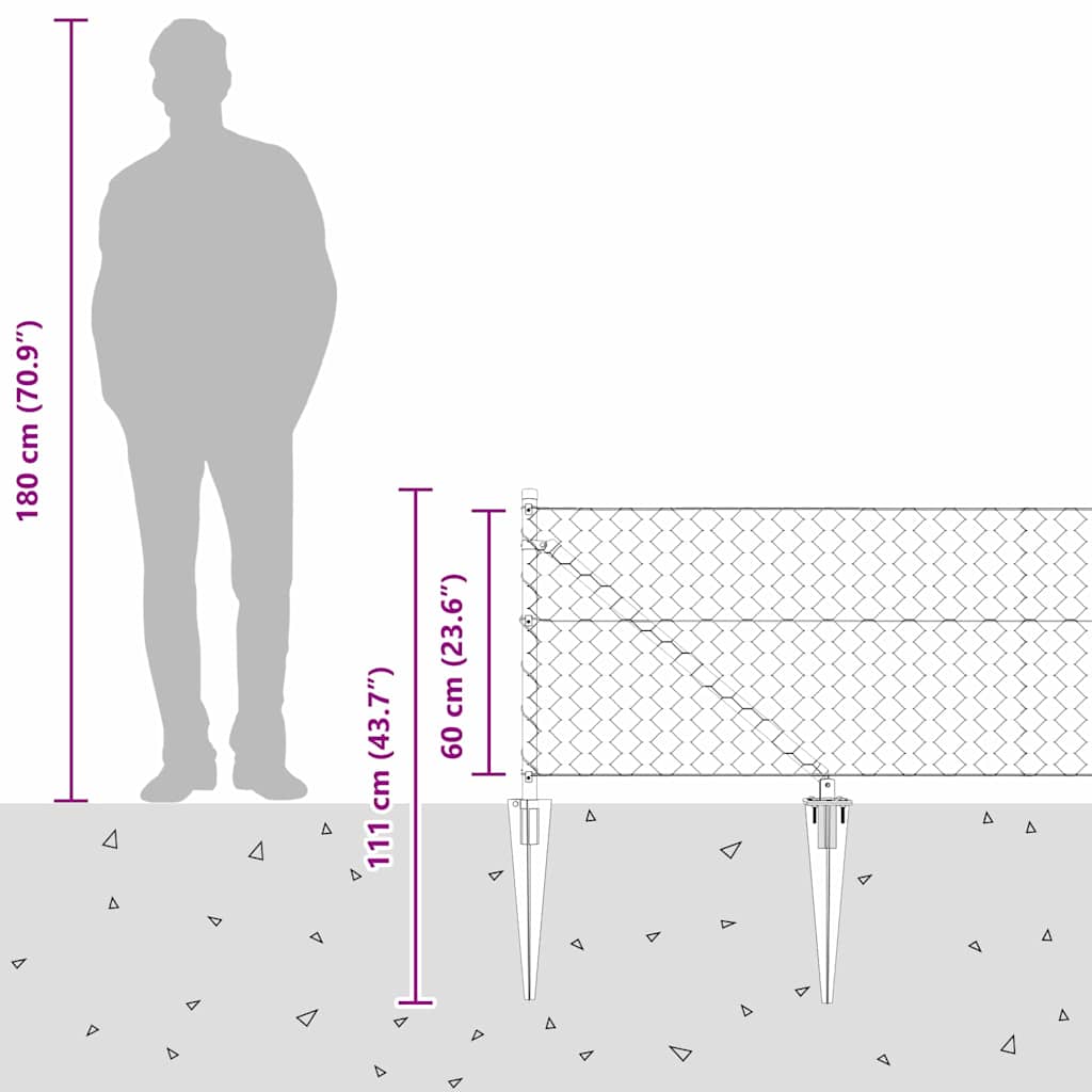 Svweiende trådgjerde med spisser 50 x 0,6 m (B x H)