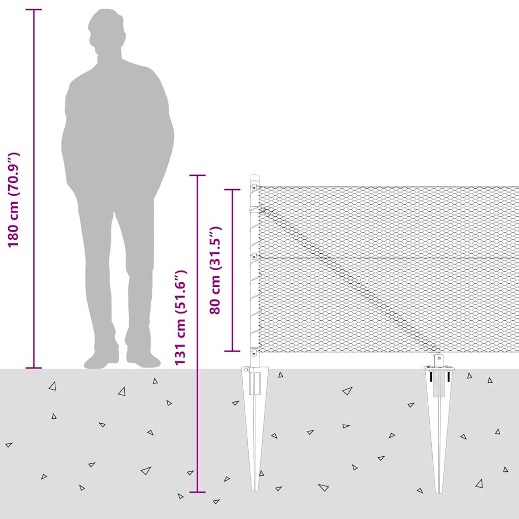 Sekskantet gjerde med post 50 x 0,8 m PVC-belagt stål Grå Mesh