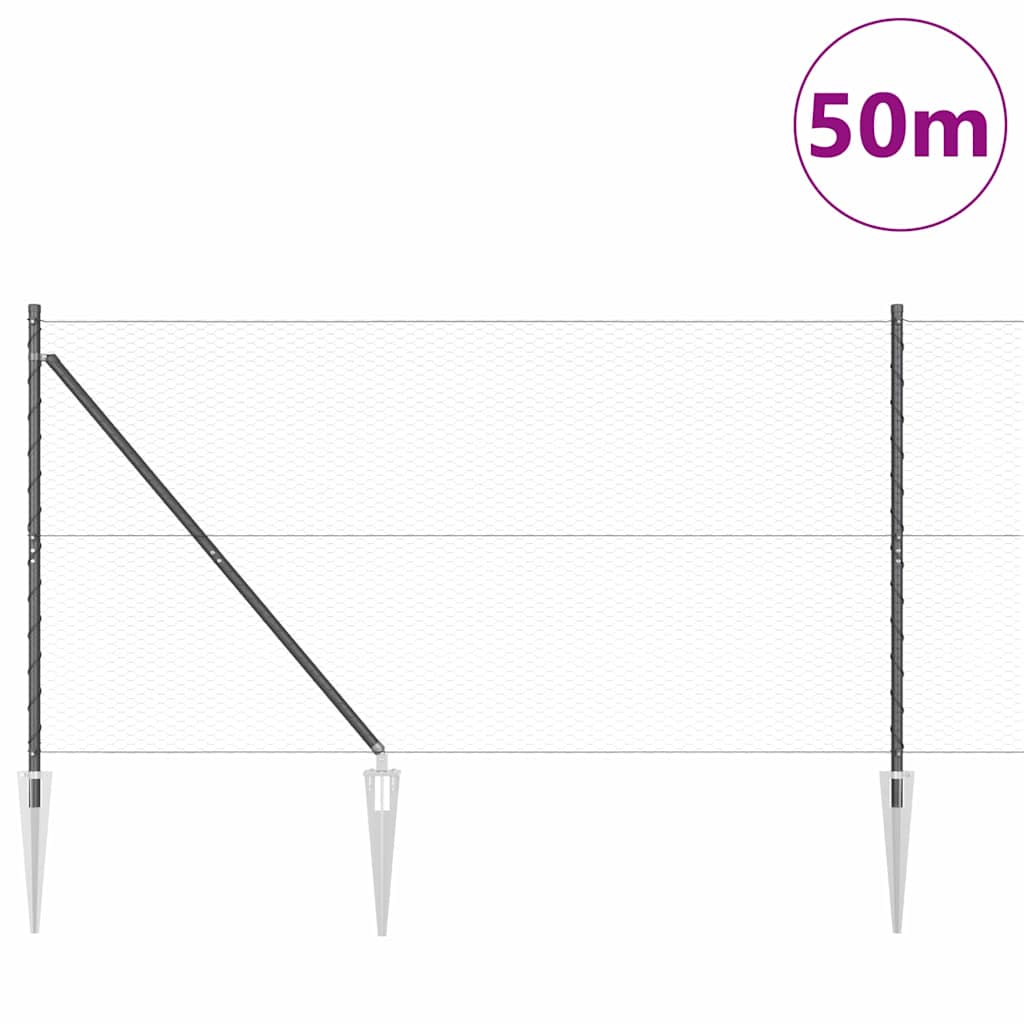 Utendørs sekskantet gjerde med stolpe 50 x 1,2 m Grå Mesh