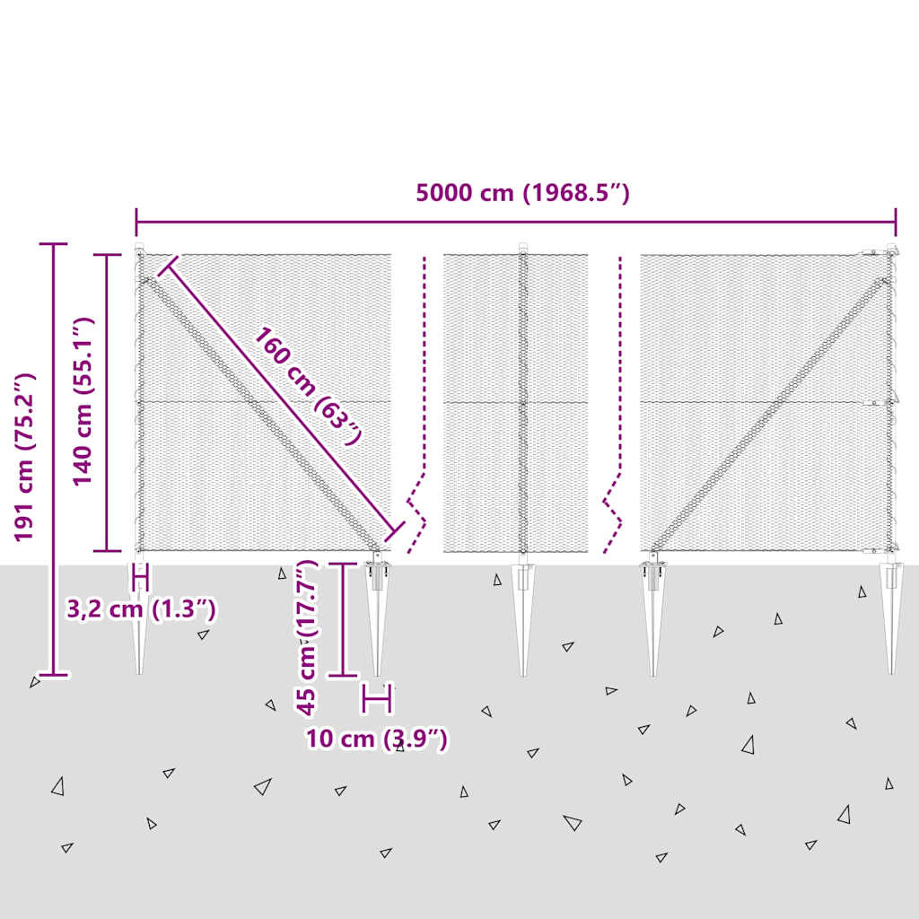 Sekskantet gjerde med post 50 x 1,4 m PVC-belagt stål Grå Mesh