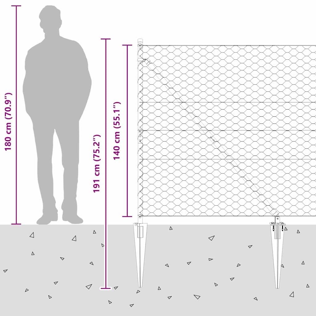 Sekskantet gjerde med post 50 x 1,4 m PVC-belagt stål Grå Mesh