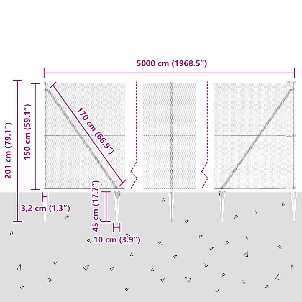Sekskantet gjerde med post 50 x 1,5 m PVC-belagt stål Grå Mesh