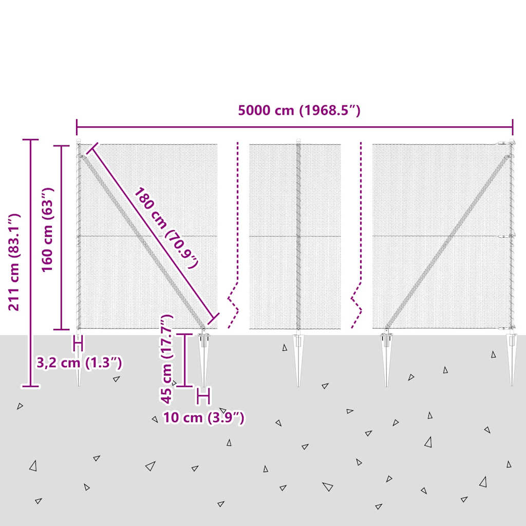 Sekskantet gjerde med post 50 x 1,6 m PVC-belagt stål Grå Mesh