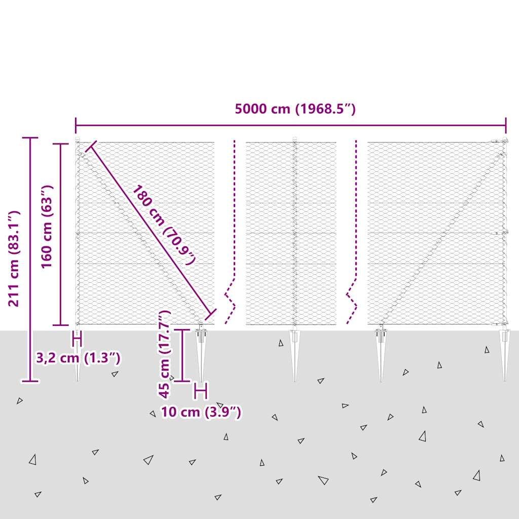 Sekskantet gjerde med post 50 x 1,6 m PVC-belagt stål Grå Mesh