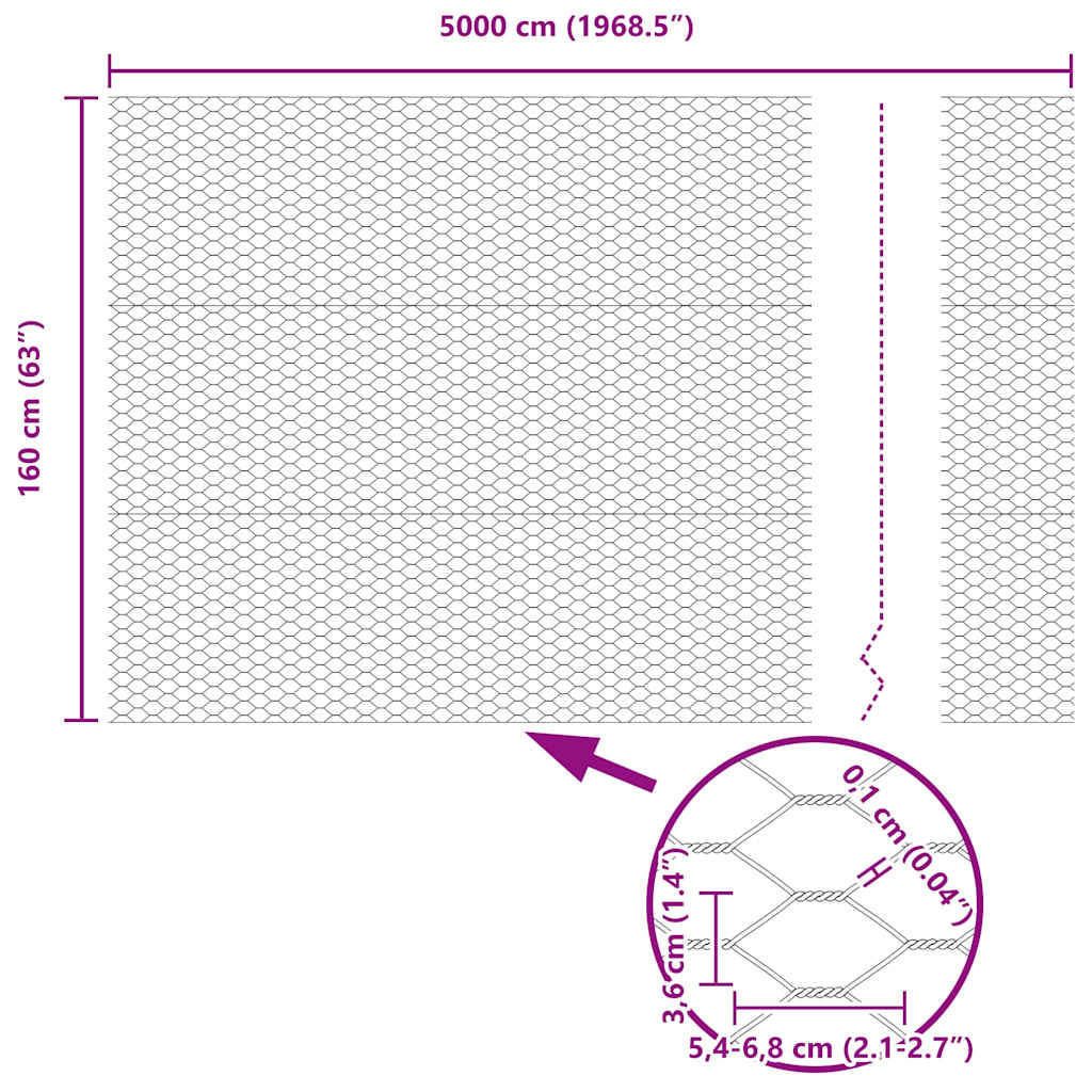 Sekskantet gjerde med post 50 x 1,6 m PVC-belagt stål Grå Mesh