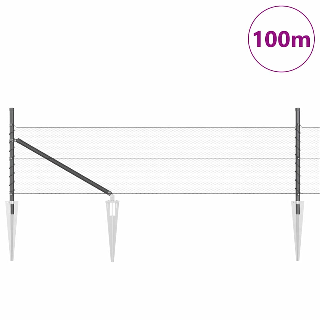 Sekskantet gjerde med post 100 x 0,4 m PVC-belagt stål Grå Mesh