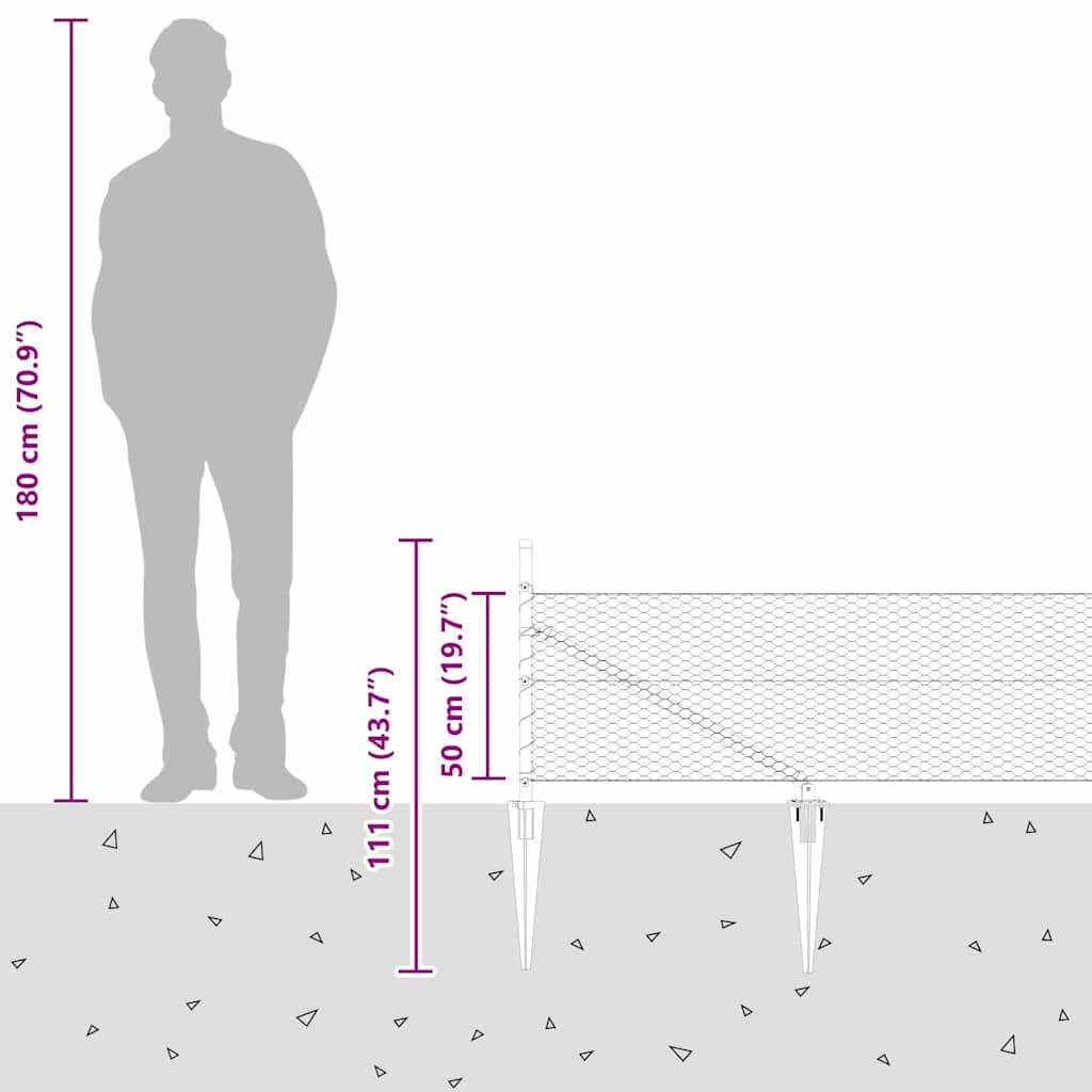 Sekskantet gjerde med post 100 x 0,5 m PVC-belagt stål Grå Mesh