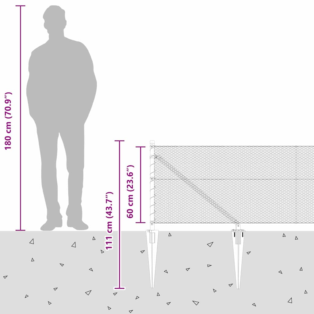 Sekskantet gjerde med post 100 x 0,6 m Galvanisert stål Sølv