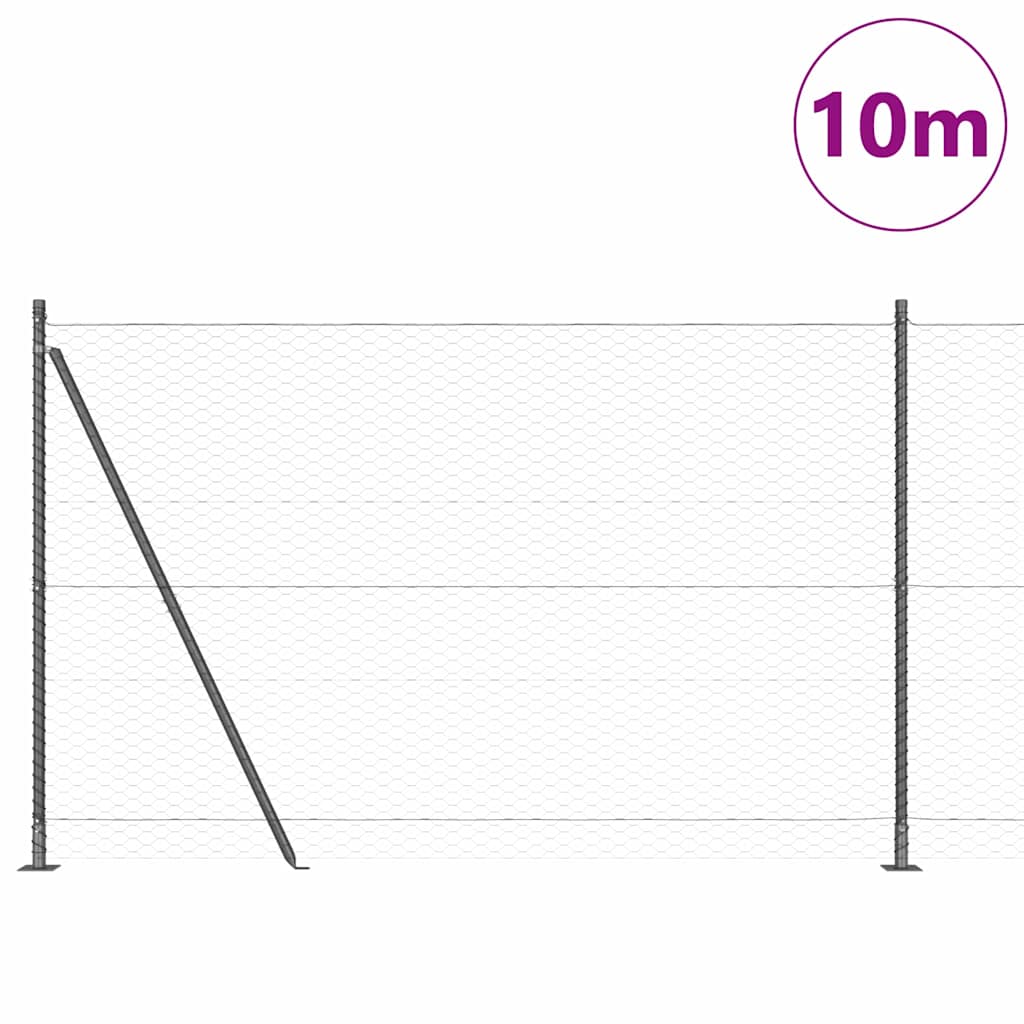 Sekskantet gjerde med betongbase 10 x 1,6 m PVC-belagt stål Grå