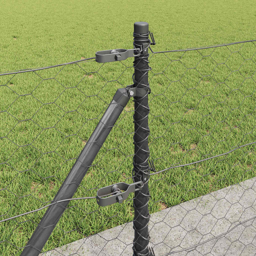 Sekskantet gjerde med betongbase 25 x 0,4 m PVC-belagt stål Grå