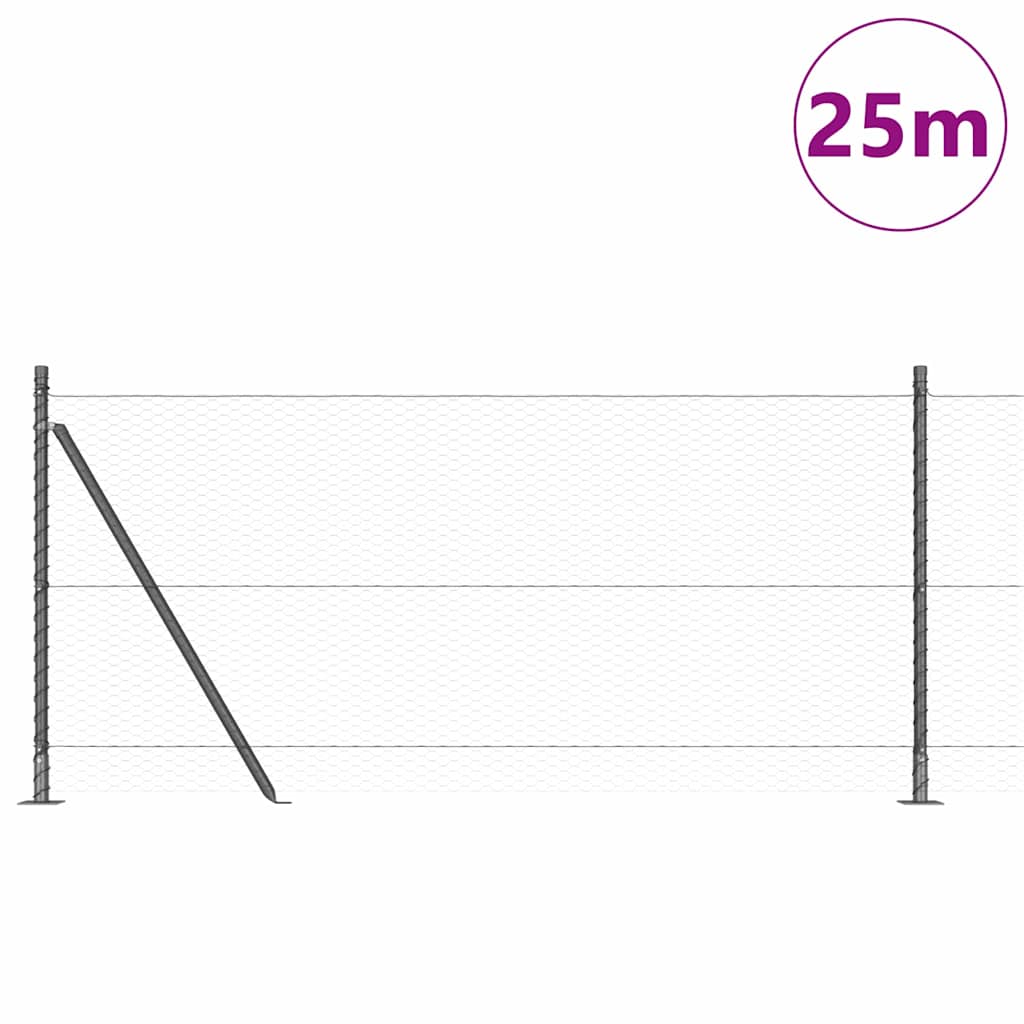 Sekskantet gjerde med betongbase 25 x 1 m PVC-belagt stål Grå