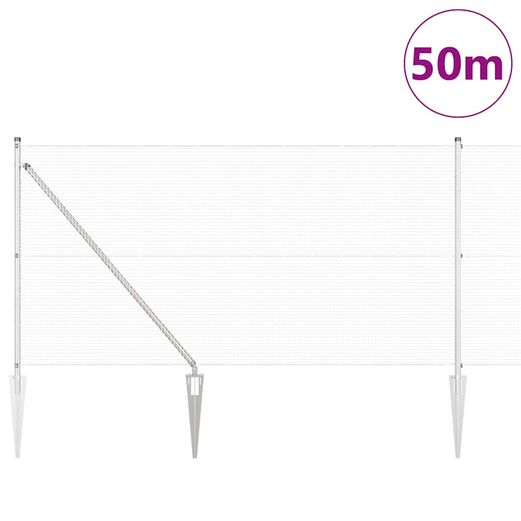 Svweiende trådgjerde med spisser 50 x 1 m Galvanisert stål Sølv