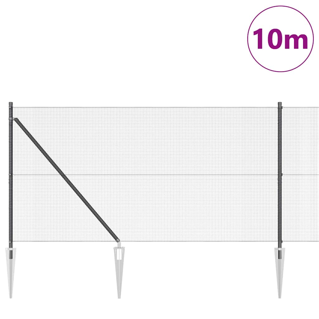 Svweiende trådgjerde med spisser 10 x 1 m PVC-belagt stål Grå