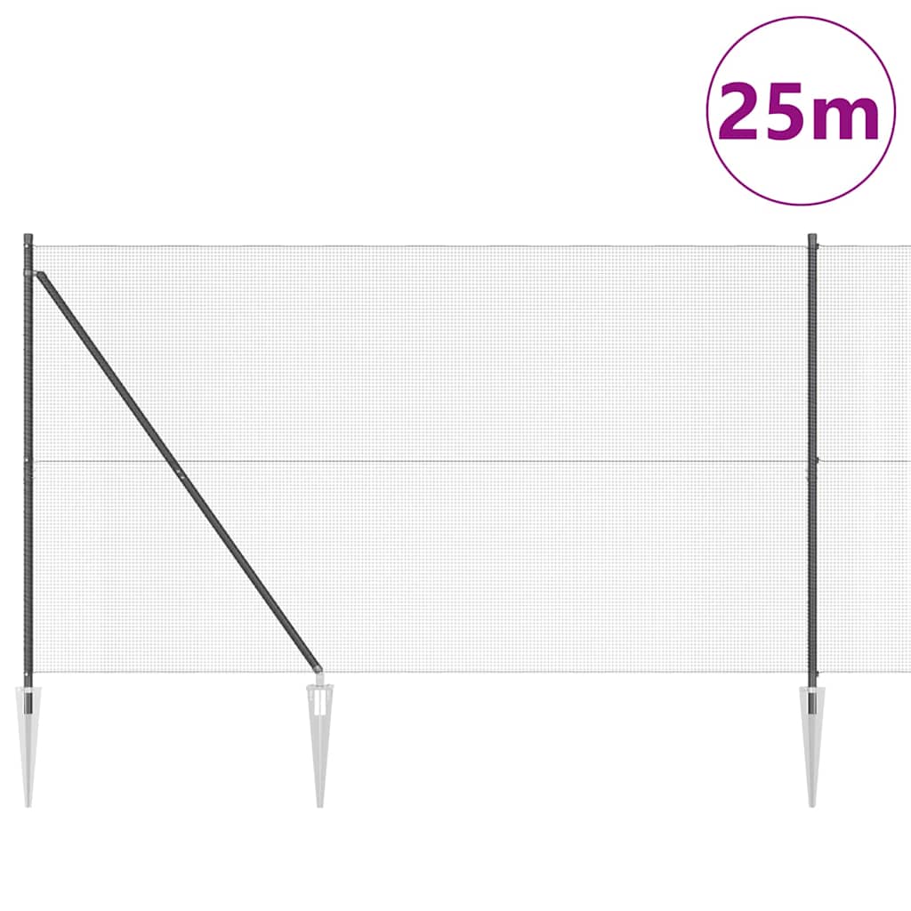 Svweiende trådgjerde med spisser 25 x 1,5 m PVC-belagt stål Grå