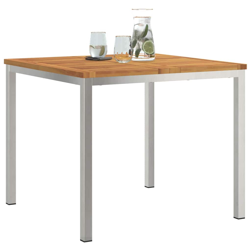 Spisebord 90x90x75 cm Massiv akasie tre og rustfritt stål