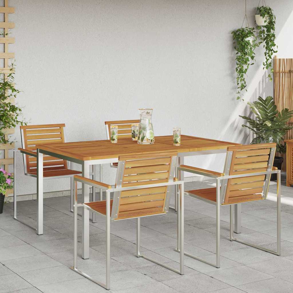 Spisebord 150x90x75 cm Massiv akasie tre og rustfritt stål
