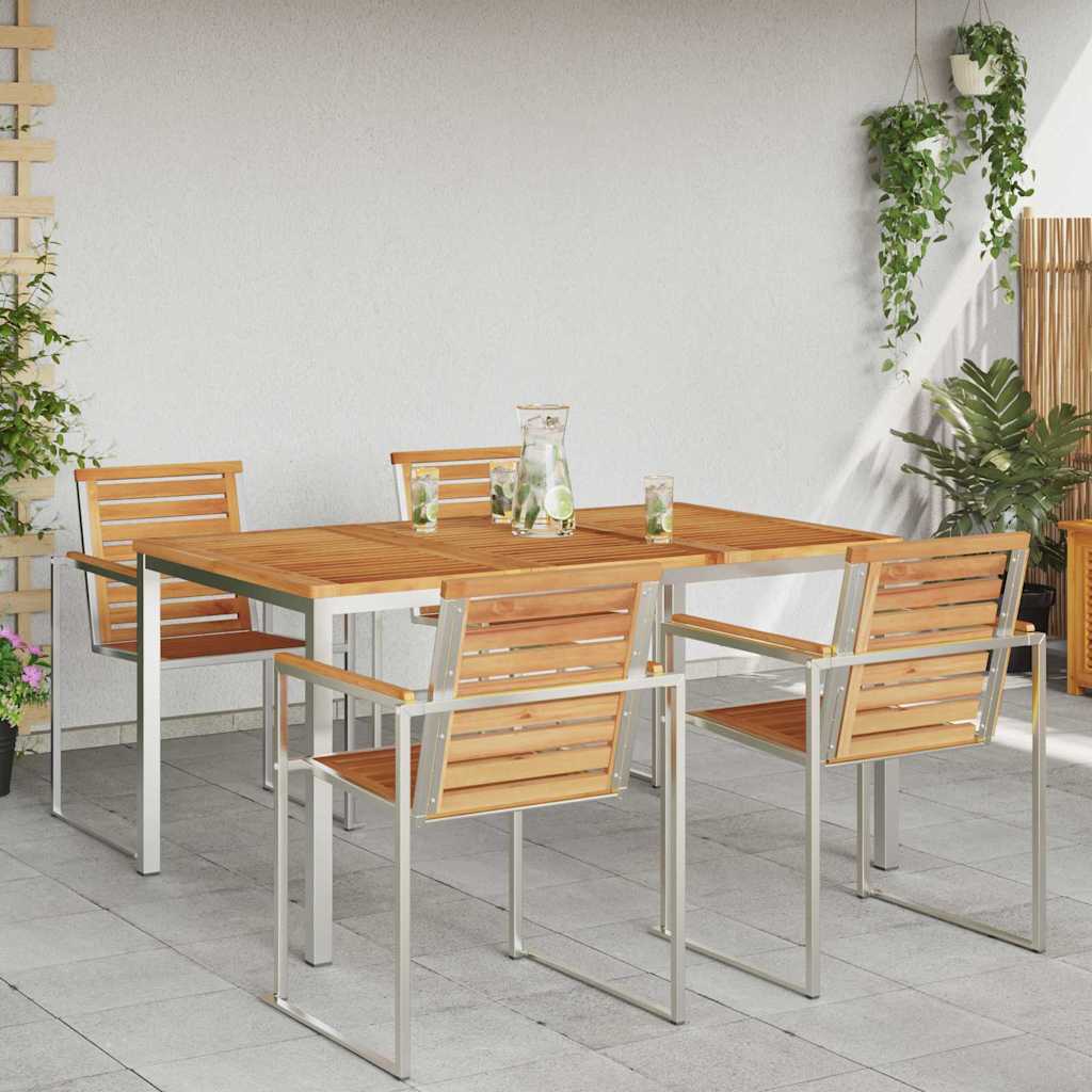 Spisebord 150x90x75 cm Massiv teak og rustfritt stål
