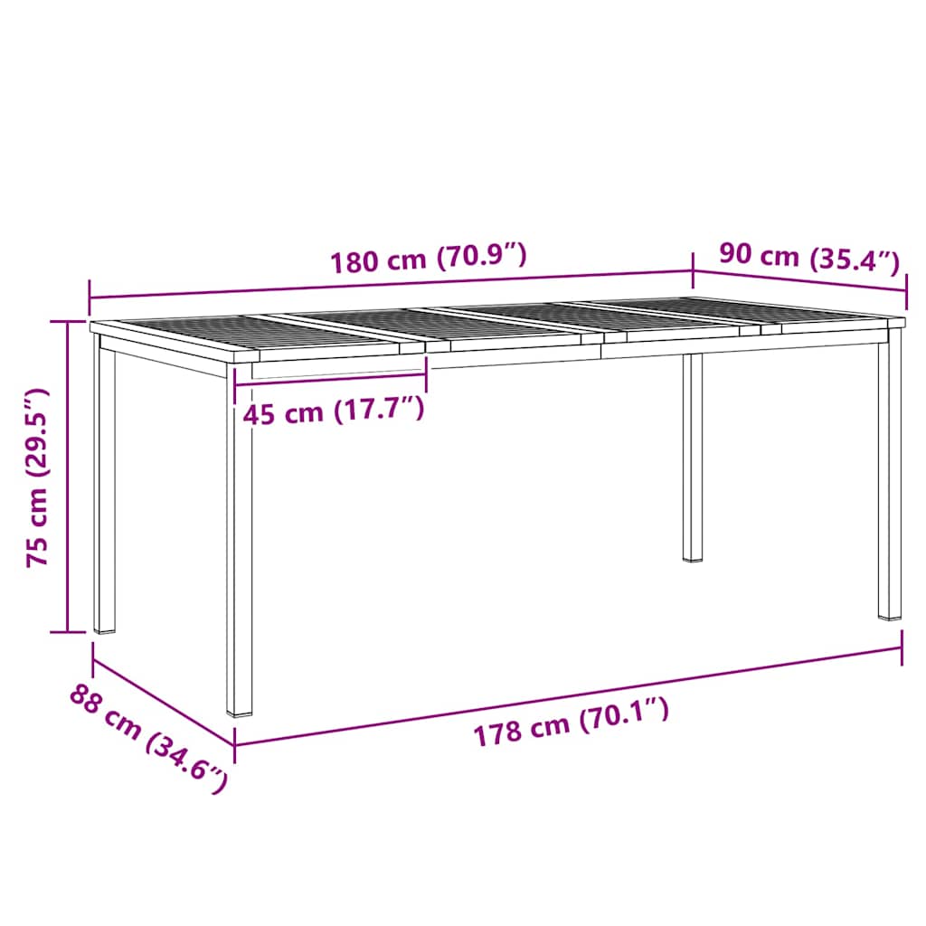SpiseBord Brun 180 x 90 x 75 cm Solid akasietre