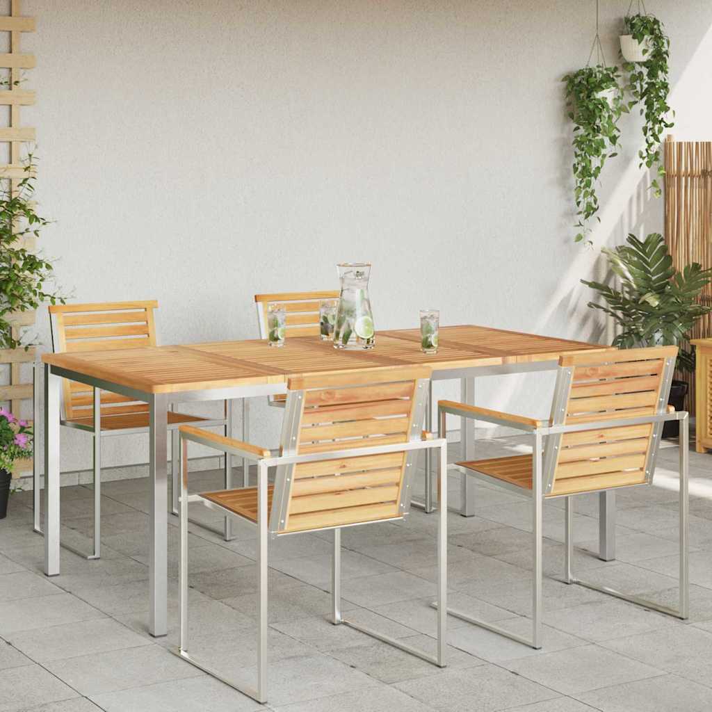 Spisebord 180x90x75 cm Massiv teak og rustfritt stål