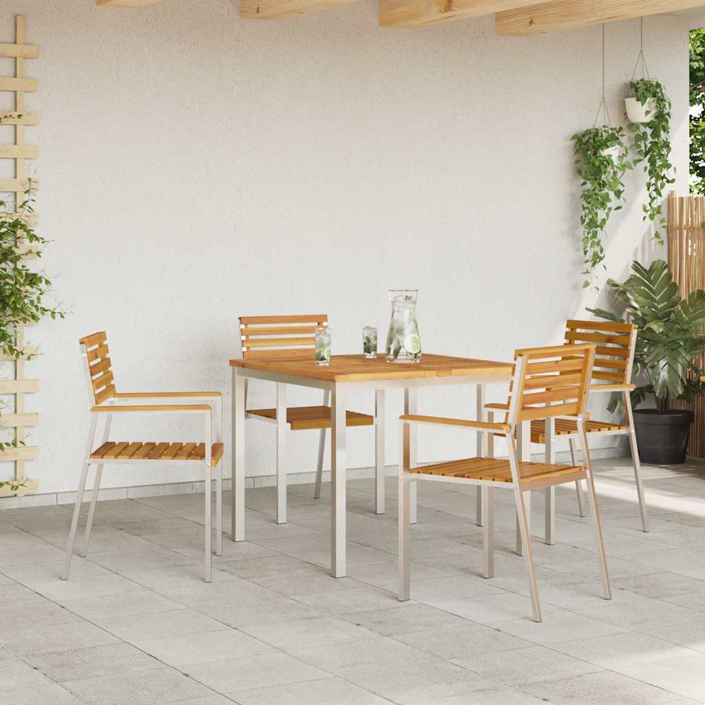 Hage Stol 4 pcs Massiv akasie tre og rustfritt stål