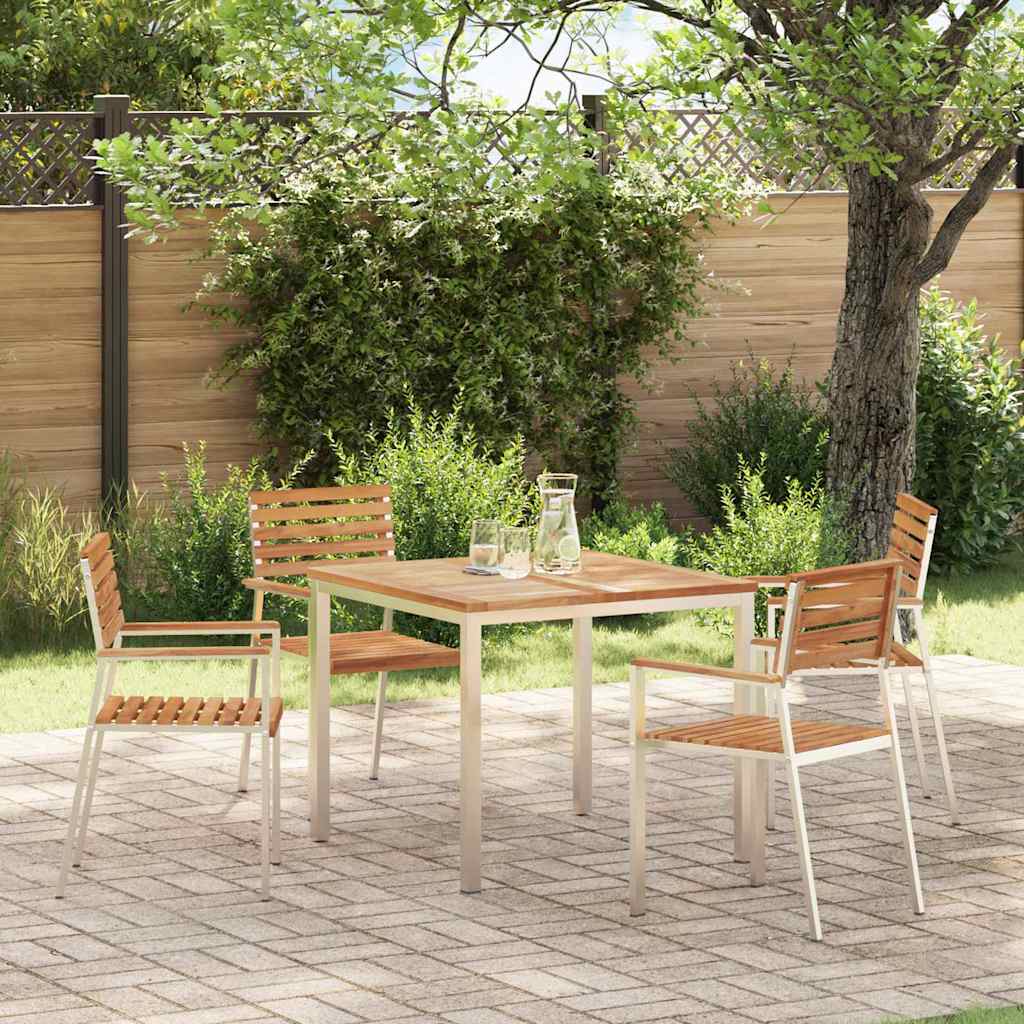 Hage Stol 4 pcs Massiv teak og rustfritt stål