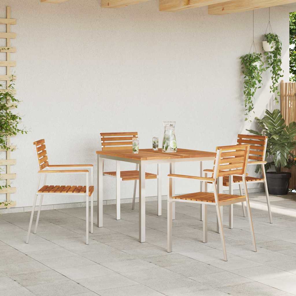 Hage Stol 4 pcs Massiv teak og rustfritt stål
