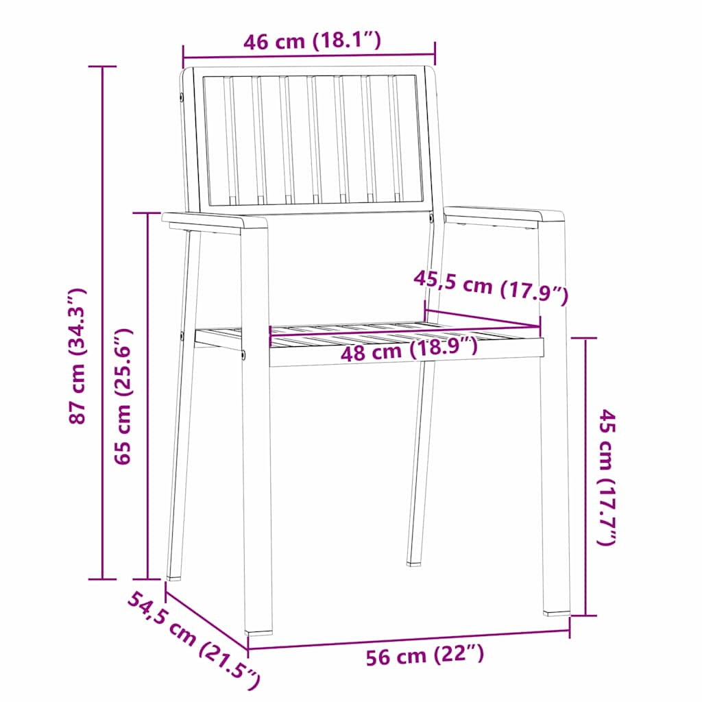 Hage Stol 2 pcs Massiv teak og rustfritt stål