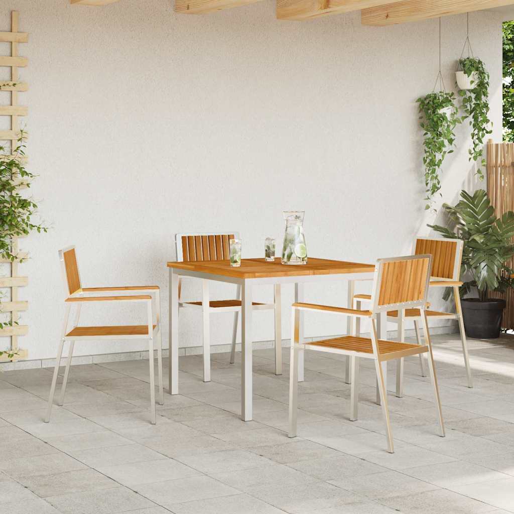 Hage Stol 4 pcs Massiv teak og rustfritt stål