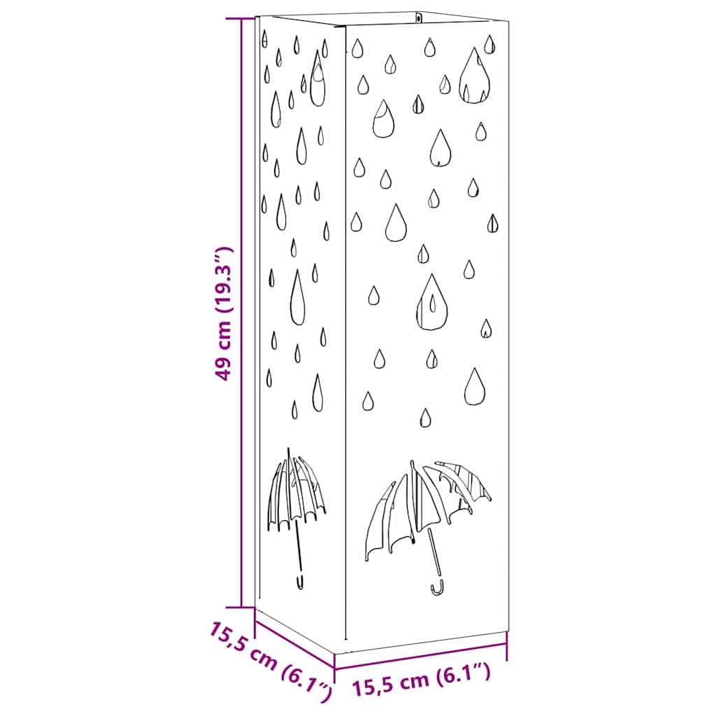 Regn paraplystativ med lagring Svart 15,5 x 15,5 x 49 cm Stål