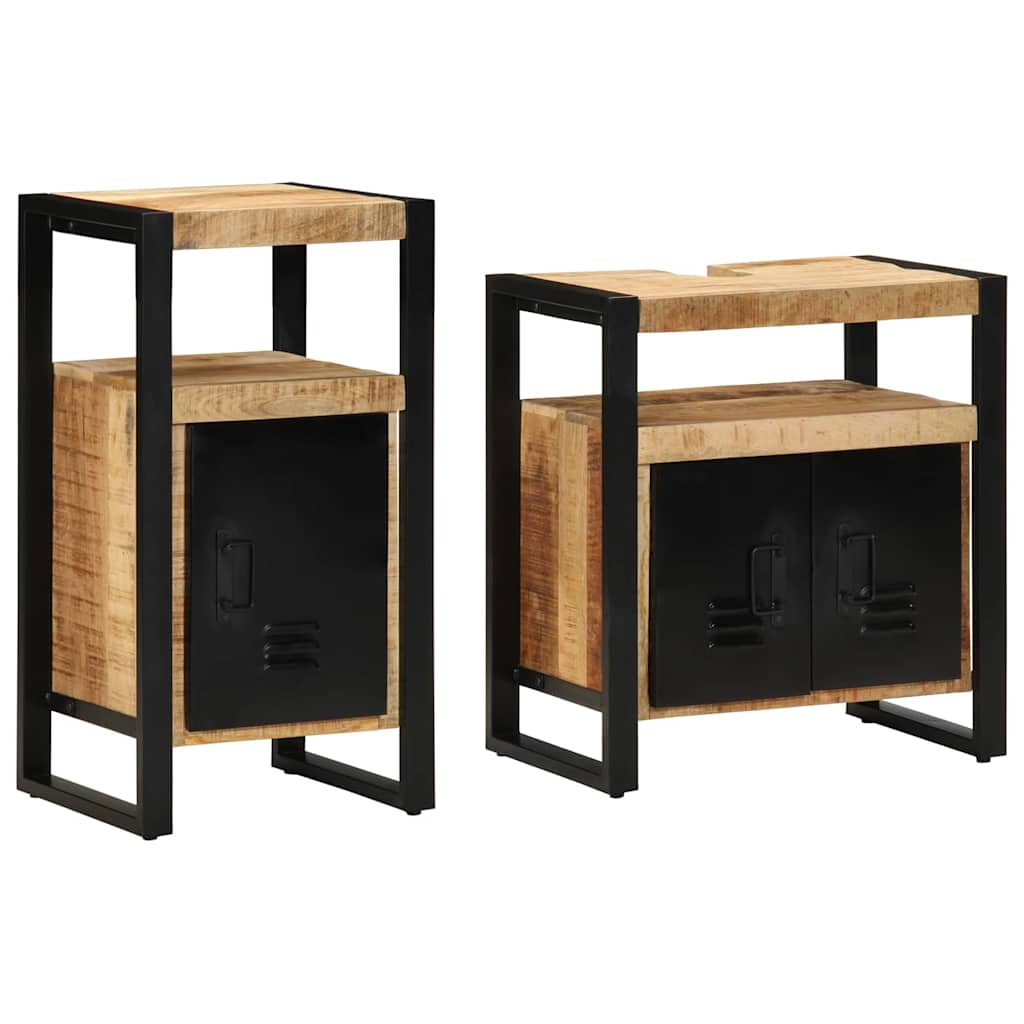 Baderomsinnredningssett med dør 2 pcs Brun Solid rug mango tre