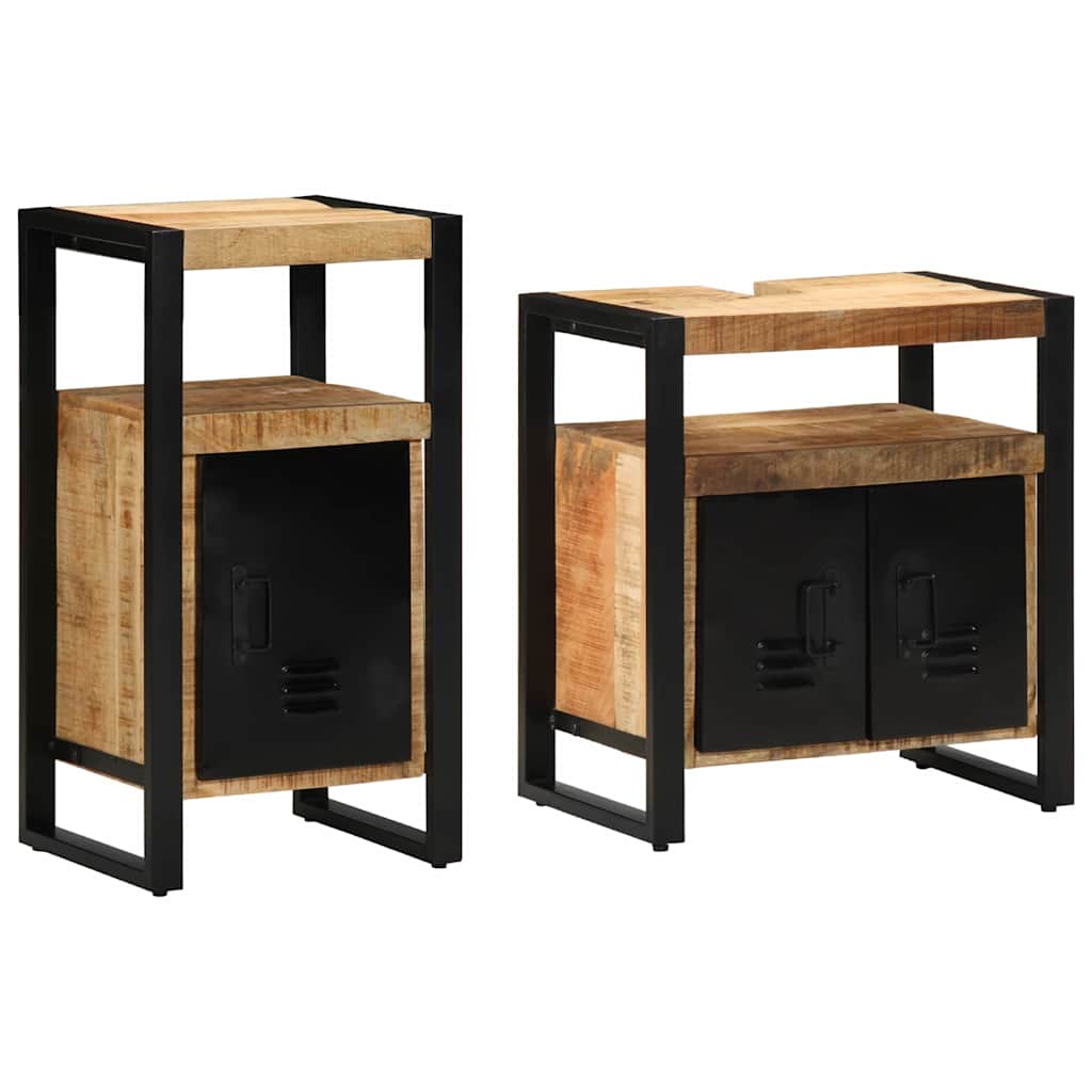 Baderomsinnredningssett med dør 2 pcs Brun Solid rug mango tre
