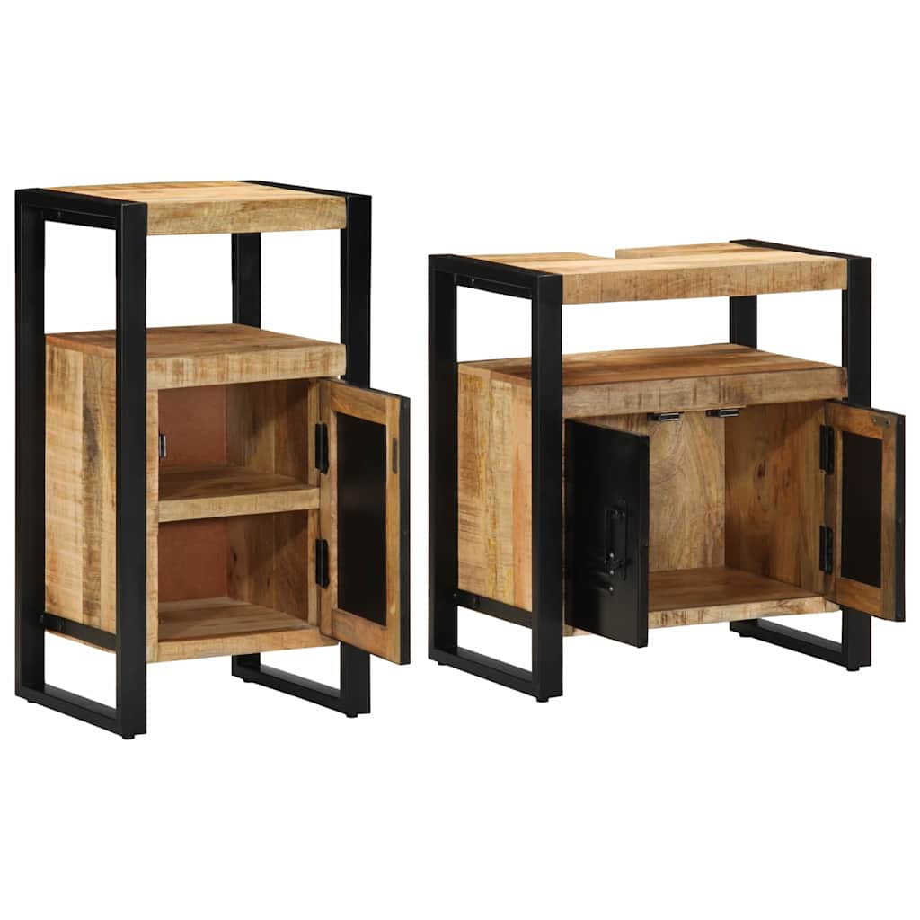 Baderomsinnredningssett med dør 2 pcs Brun Solid rug mango tre