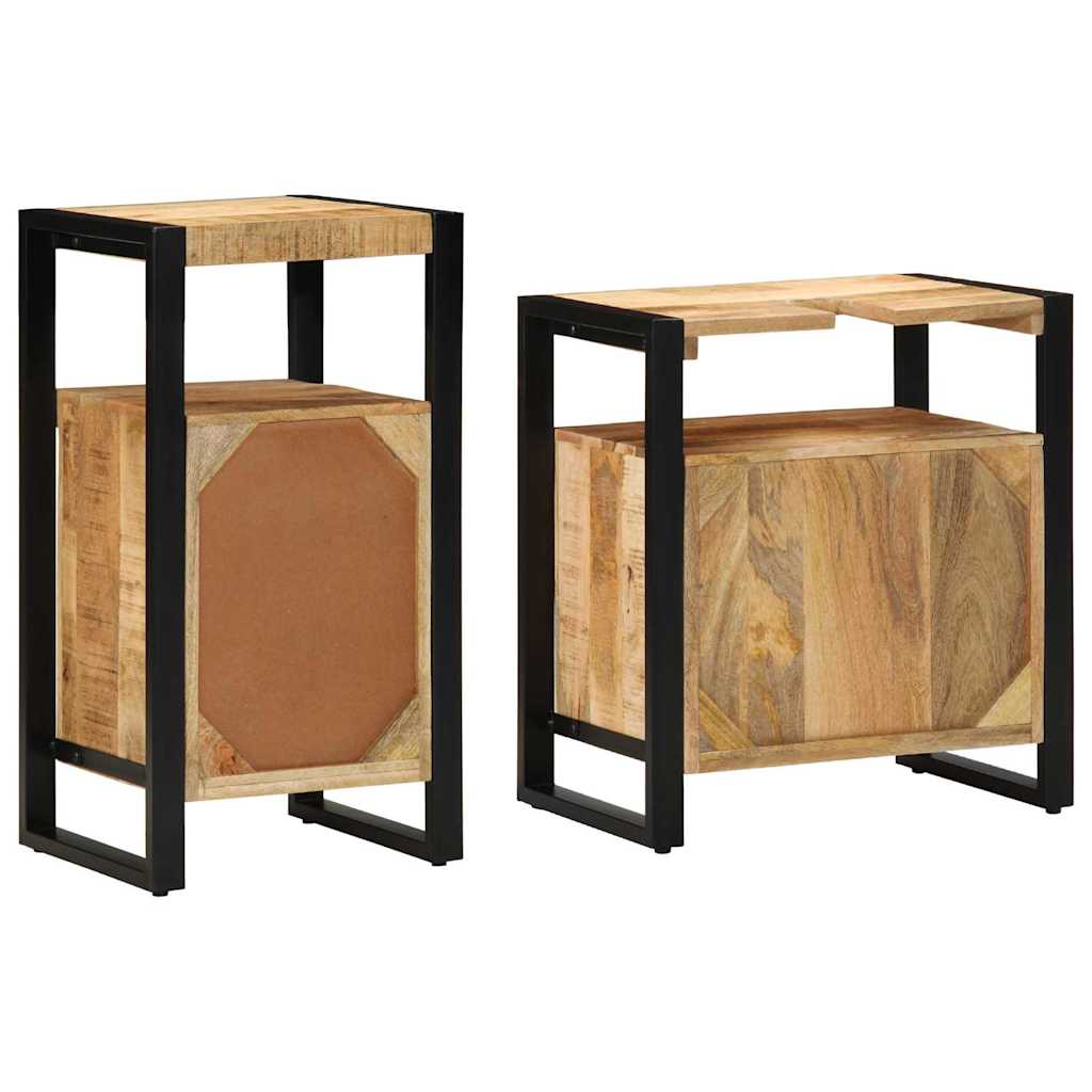 Baderomsinnredningssett med dør 2 pcs Brun Solid rug mango tre