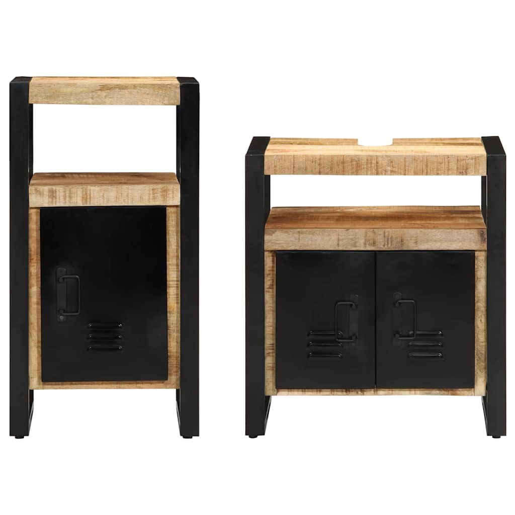 Baderomsinnredningssett med dør 2 pcs Brun Solid rug mango tre