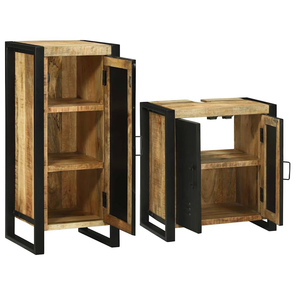 Baderomsinnredningssett med hylle 2 pcs Brun Solid Mango Tre